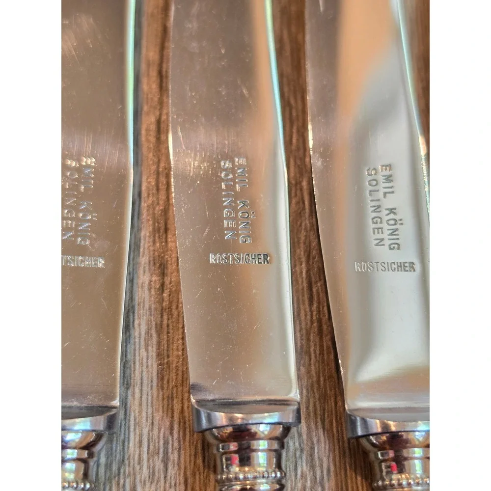 Emil Konig Solingen Vintage Flatware Set 12pc Faux Horn Amber Handles Germany